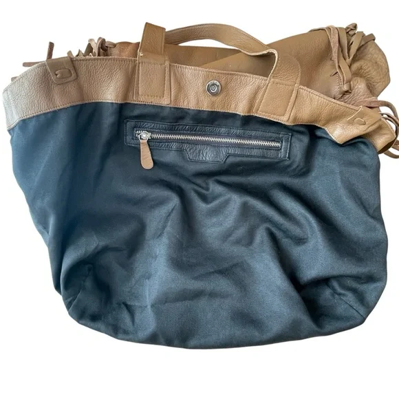 Camel Brown Fringe Leather Tote Bag Oversized Slouchy Boho Hobo Neutral - Picture 9 of 17